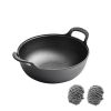 WANGYUANJI Yuanbao Pot 12.6", Cast Iron Stew Pot, Non-coated Non-stick Saucepan for Making Soup, Cooking Porridge, Gas, Induction, with Wire Balls