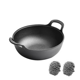 WANGYUANJI Yuanbao Pot 12.6", Cast Iron Stew Pot, Non-coated Non-stick Saucepan for Making Soup, Cooking Porridge, Gas, Induction, with Wire Balls