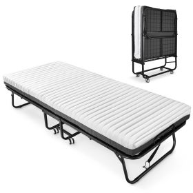 Folding Bed with Mattress Included Memory Foam, Portable Roll Away Adult Bed for Guest, Fold Up Soft Cot Size Bed, 75"L*46"W