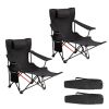 2 Pack Black Camping Chairs with Steel Frame 600D Oxford Fabric and Removable Footrest Portable Outdoor Folding Chairs Support up to 120KG for Camping